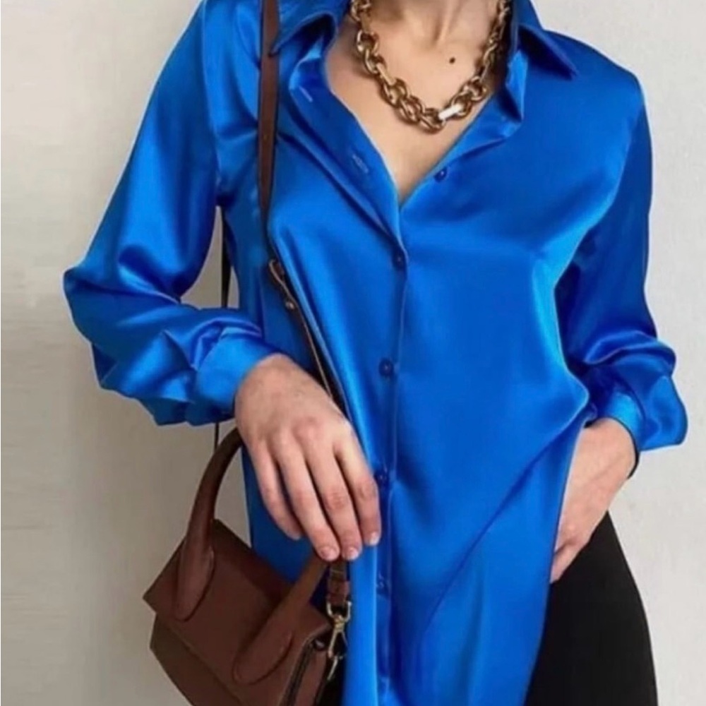 Zara Blue Satin Women's Top